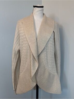 WHBM White House Black Market L Cocoon Cardigan Metallic Shimmer Open Front